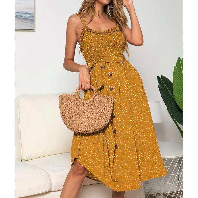 

Платье на бретельках-спагетти с оборками и принтом в горошек Платье с принтом в горошек с оборкой Ginger XL(XL)