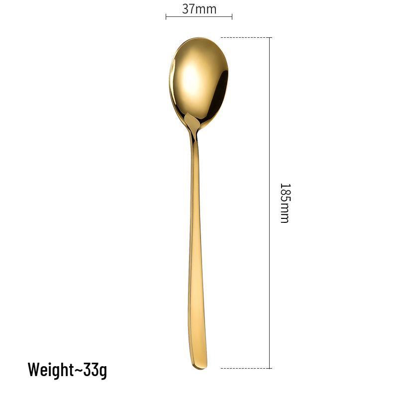 Thickened Long Handle Stainless Steel Korean Spoon & Fork Set for Dessert, Soup, and Ladling
