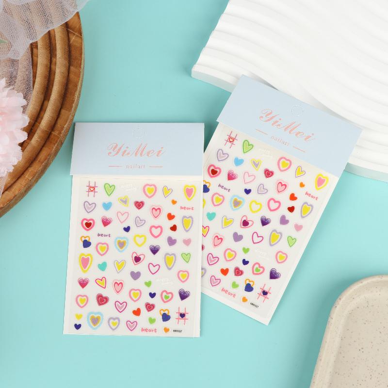 1/3Sheets Colorful Dopamine Jelly Scrapbook Stickers 3D Decal Cute Heart Pattern For Diy Journal Kawaii Nail Decals For Girls