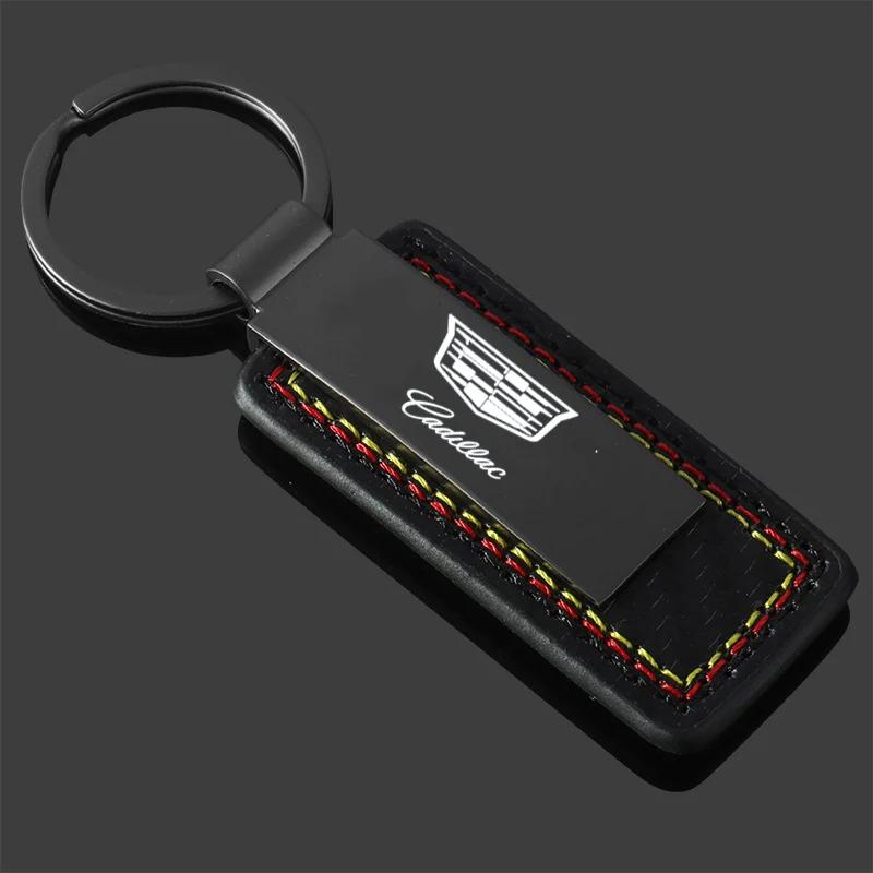 For Cadillac ATS BLS CT4 CT5 CTS ESCALADE SRX STS XT4 XT5 XT6 XTS Leather Car Logo Keychain Alloy Key Rings Chains Pendant