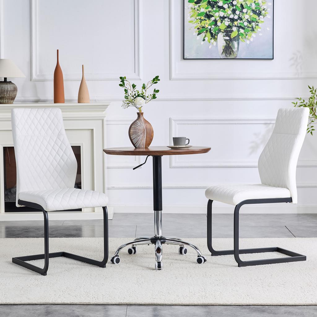 [Set of 2] Dining Chair in White Diamond Pattern: High Backrest + Comfortable Seat Cushion, Black Metal Frame Non-Slip and Durable