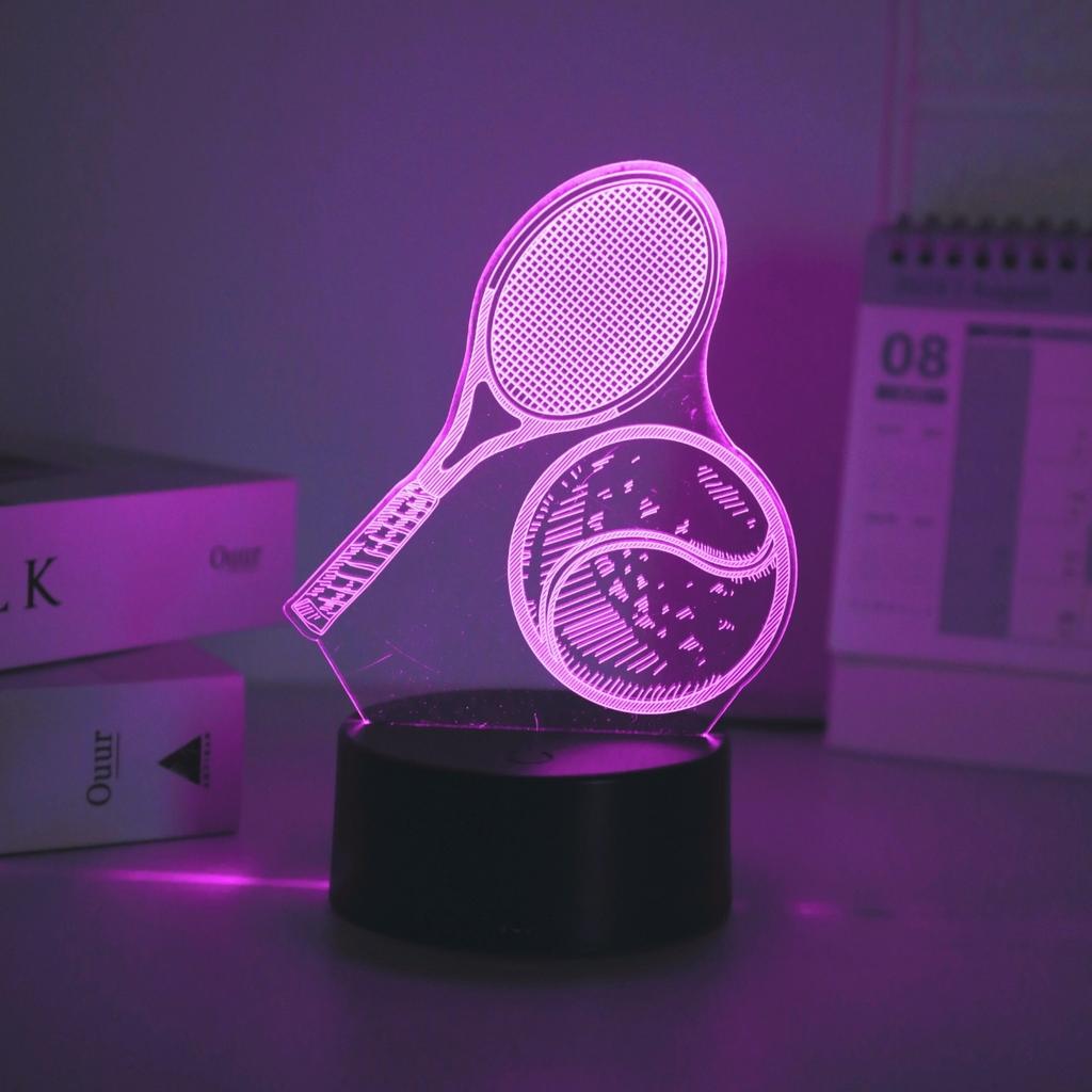 Novelty Tennis 3D Night Light, Creative Desktop Room Bedroom Decoration Atmosphere Light, Gift for Sports Enthusiasts