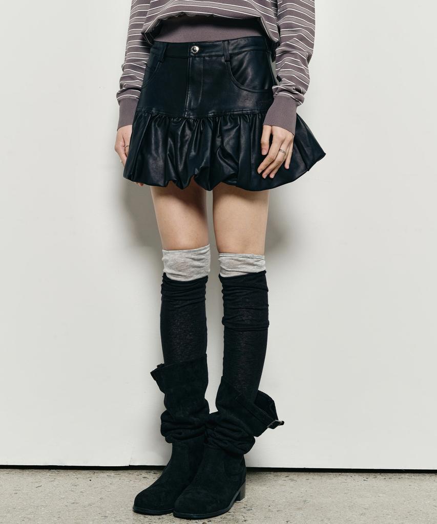 Nigaennikol Balloon Leather Mini Skirt_Black