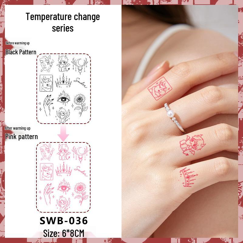 Temperature-Sensitive Succubus Finger Color-Changing Waterproof Tattoo Sticker - Cute Cartoon Design
