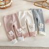 2025 New Winter Velvet Ribbed Rabbit Base Layer Pants for Little Girls - Trendy Solid Color