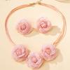 Damen Schmuckset, Rosa Stereo Blume Elegant und Romantisch Böhmischer Stil Halskette und Ohrringe Set, Geeignet für den täglichen Gebrauch und Urlaubsbekleidung