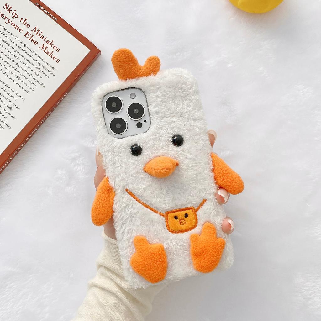 Cute backpack chick for Apple 14 mobile phone case plush iPhone13Pro autumn and winter xsmax warm 12 case