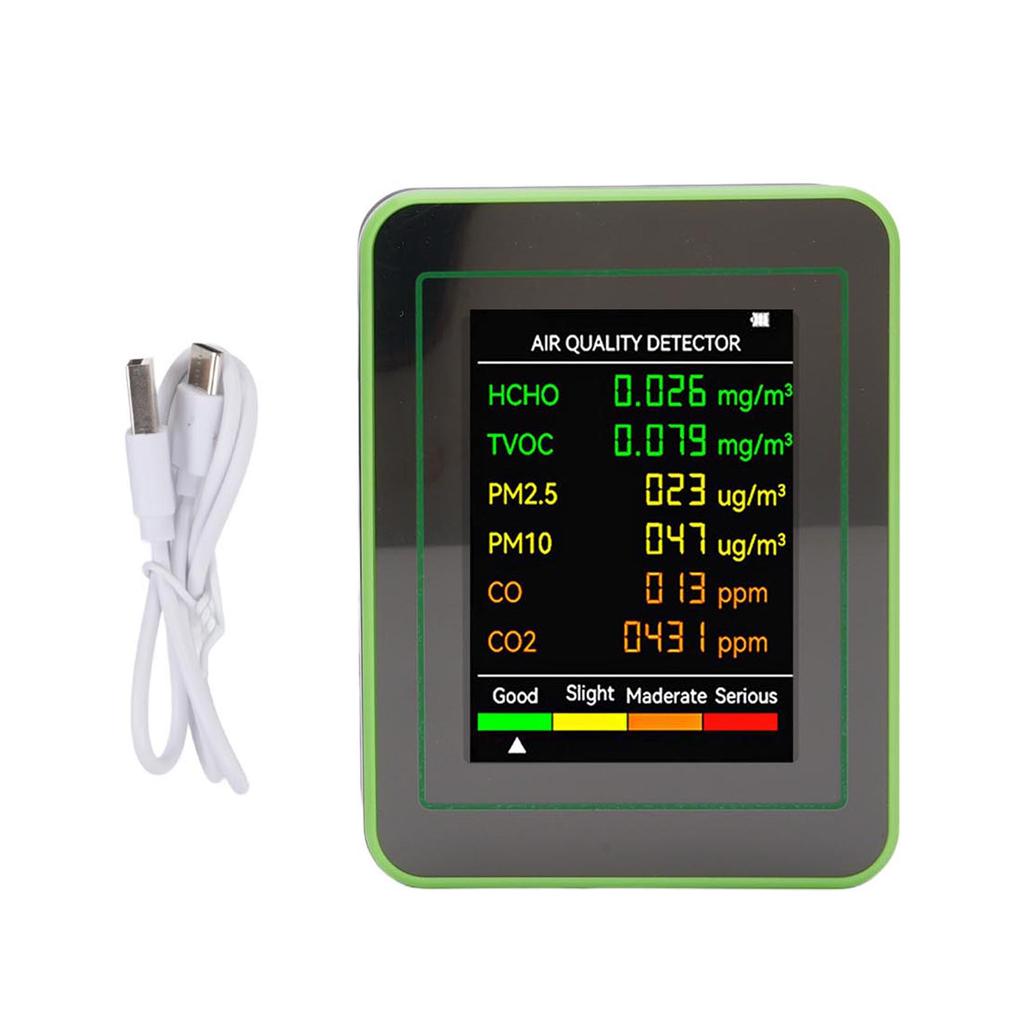Air Quality Detector CO2 TVOC HCHO PM2.5 PM10 Portable Air Tester Color LCD Digital Display Air Quality Detector