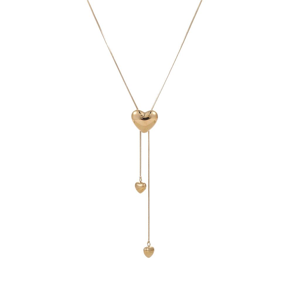GEMCHIC Women's Adjustable Gold Heart Pendant Necklace Stainless Steel Y-Shape Chain Fashion Jewelry