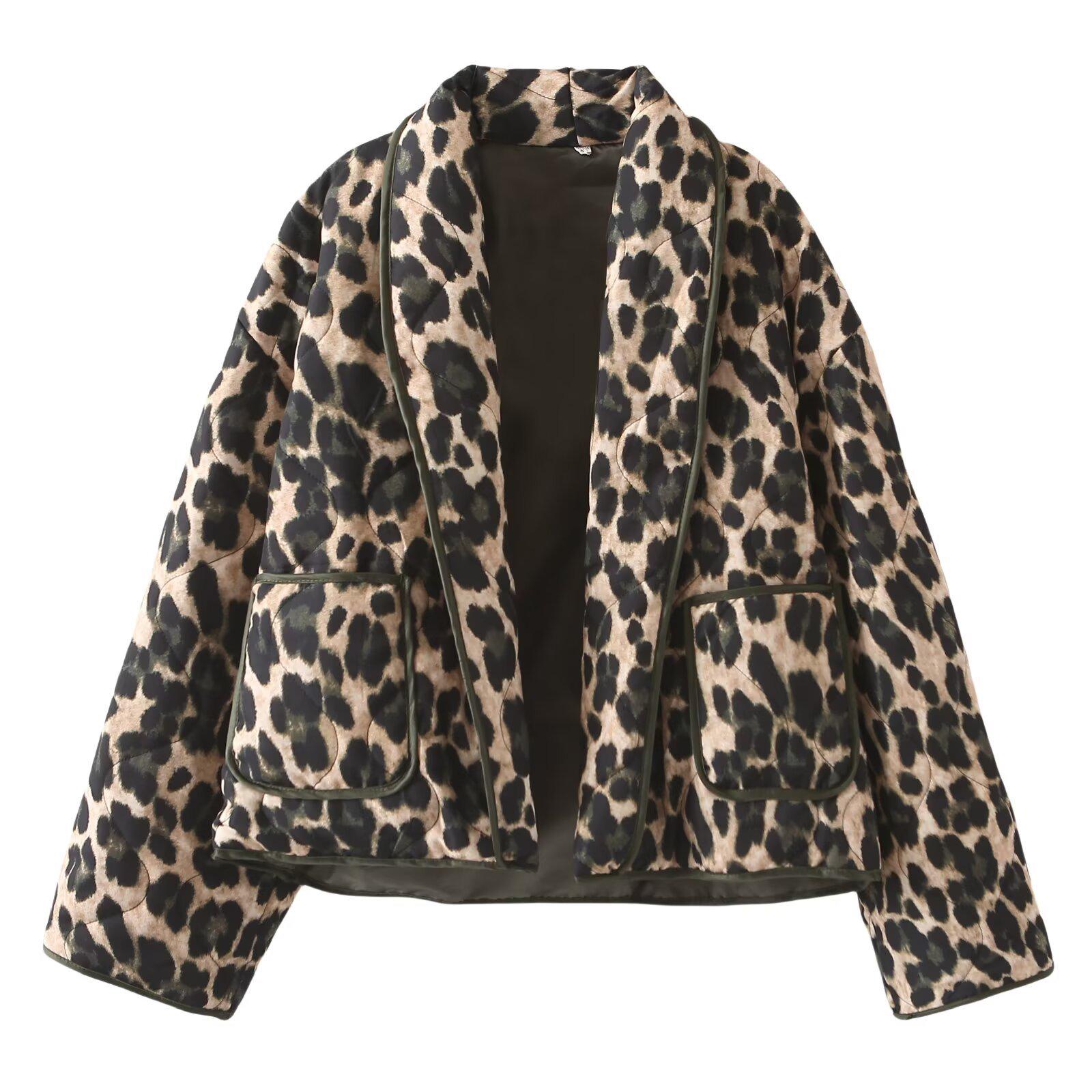 

Женская универсальная стеганая хлопковая куртка с леопардовым принтом весна/лето 2025 Large армия зеленый