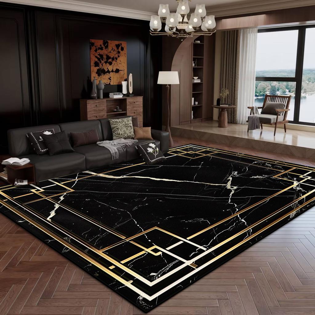 Luxury Black Gold CARPET FOR LIVE ROOM Decoration Bedroom Washable Modern Large Area Rugs Non-slip Lounge Rug Coffee Tables Mat