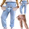 Calças de pijama com estampa de elefante de desenho animado, pernas largas, design feminino, masculino, calças de salão, cós elástico, cintura média, calças de pijama