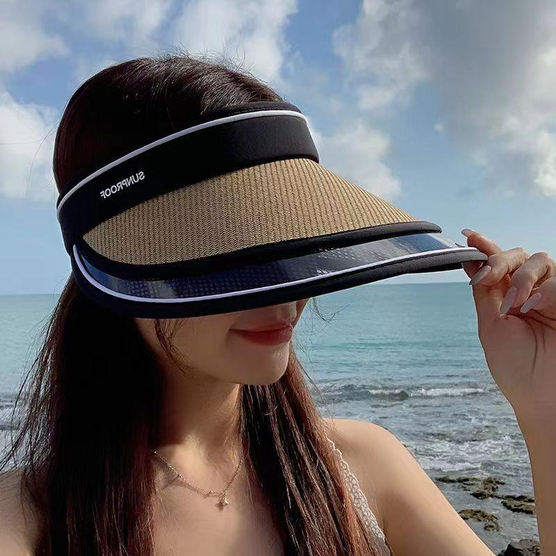 Summer Raffia Straw Sun Hat With Wide Brim Uv Protection For Outdoor Sunshade