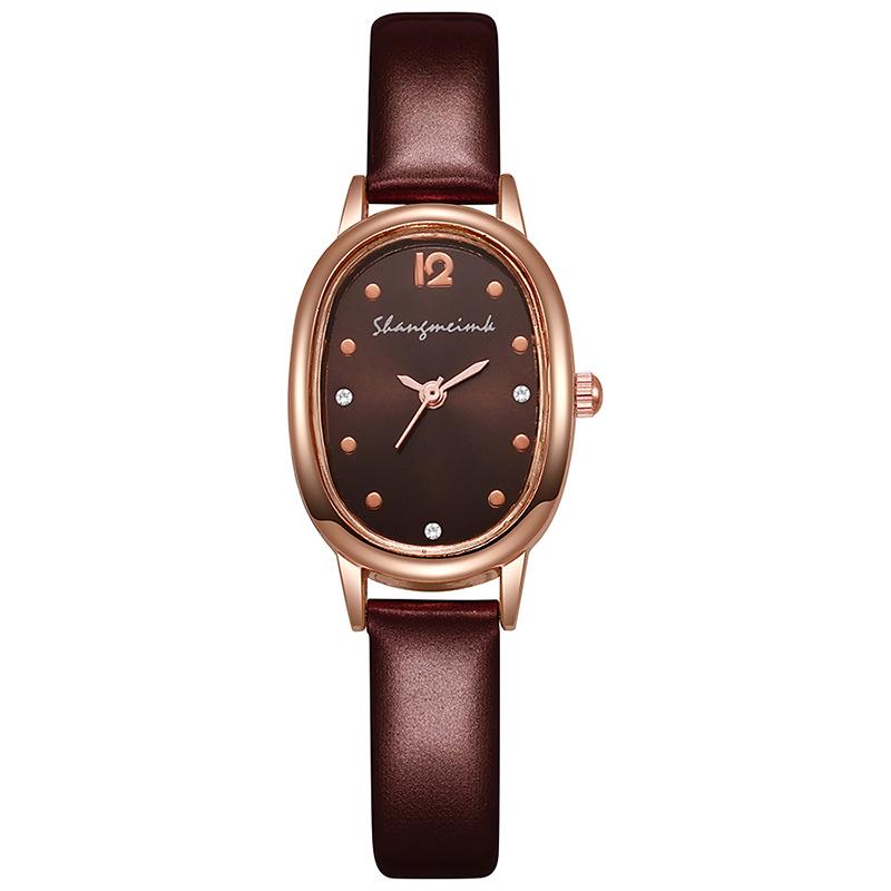 Retro Oval Ladies' Quartz Watch - Leather Strap, Simple Design