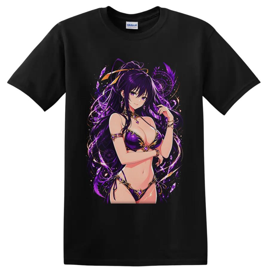 Anime Waifu T Shirt Purple Magic Girl Fantasy Art Graphic Illustration Tee Gift
