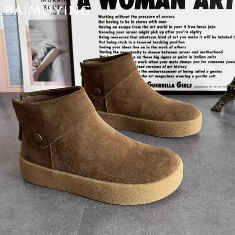 Flats Women Ankle Boots Suede Platform Designer Retro Shoes 2025 Trend Winter New Brand Walking Comfort Classic Botas De Mujer