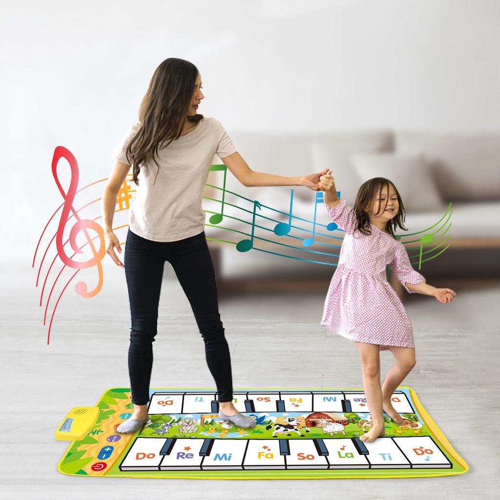 Tappetino per pianoforte musicale, tappetino per bambini, tappetino da ballo, pianoforte a doppia fila con 8 suoni di strumenti, giocattoli educativi Montessori per regali per bambini