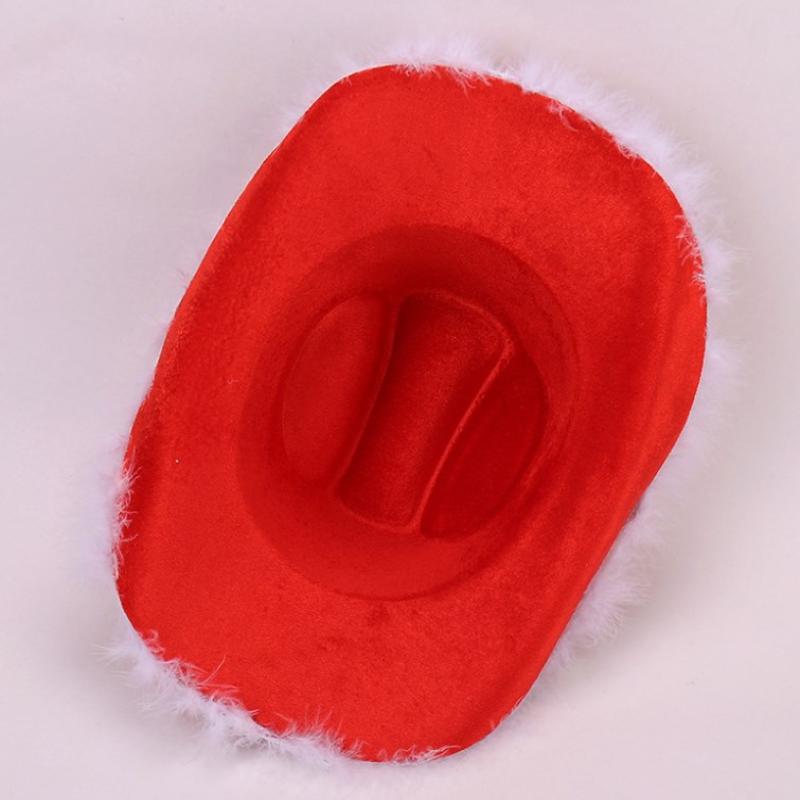 Red Christmas Cowboy Hat Santa Claus Decoration Holiday Party Props Wide Brim Cowgirl Hat Jazz Hat