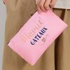 Pink French Quote Print Makeup Bag Polyester Zipper Pouch Portable Travel Cosmetic Organizer for Women Girls 21.5x15cm