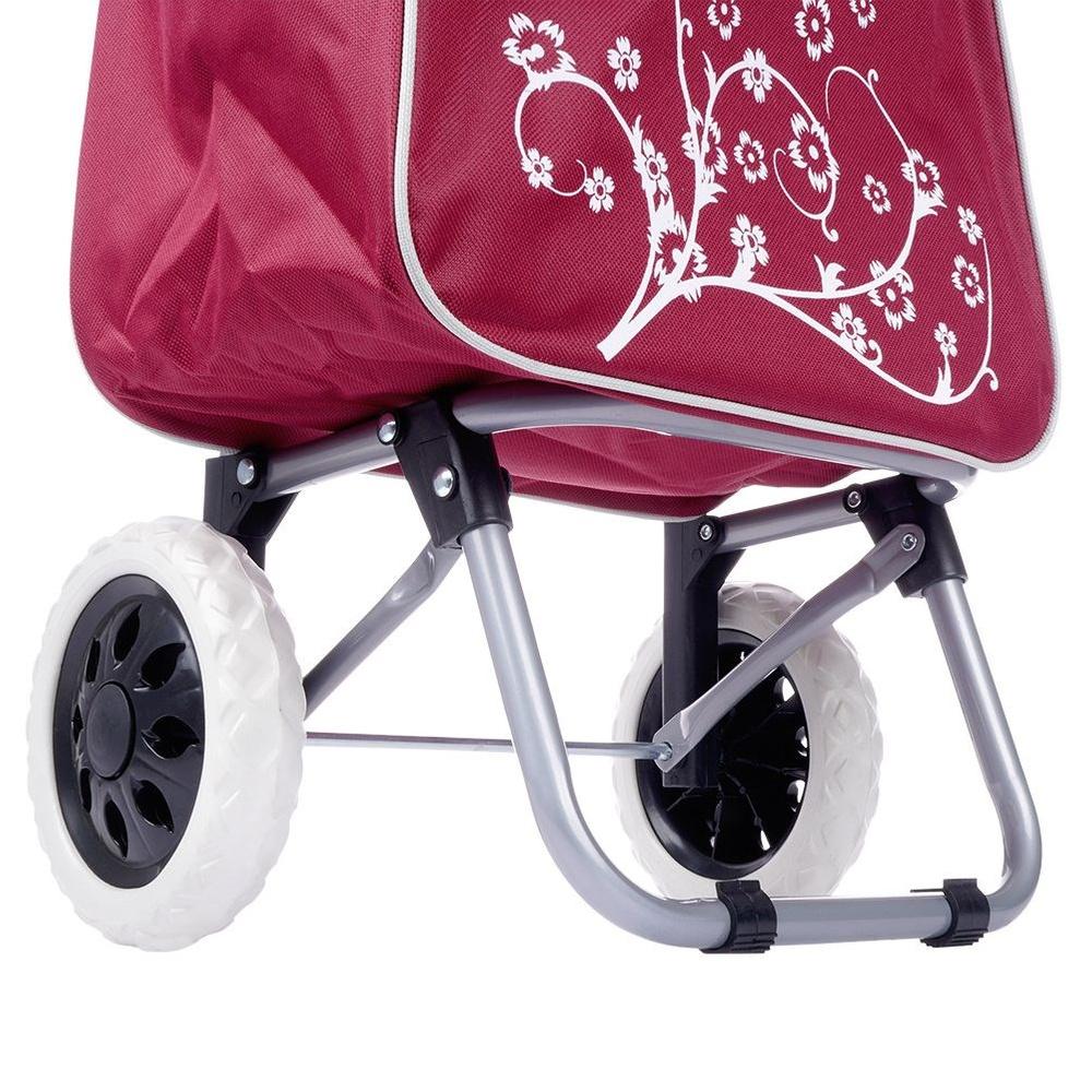 Καρότσι Αγορών Τσάντα Αγορών Κόκκινη με Ρόδες και Χειρολαβή για Ψώνια