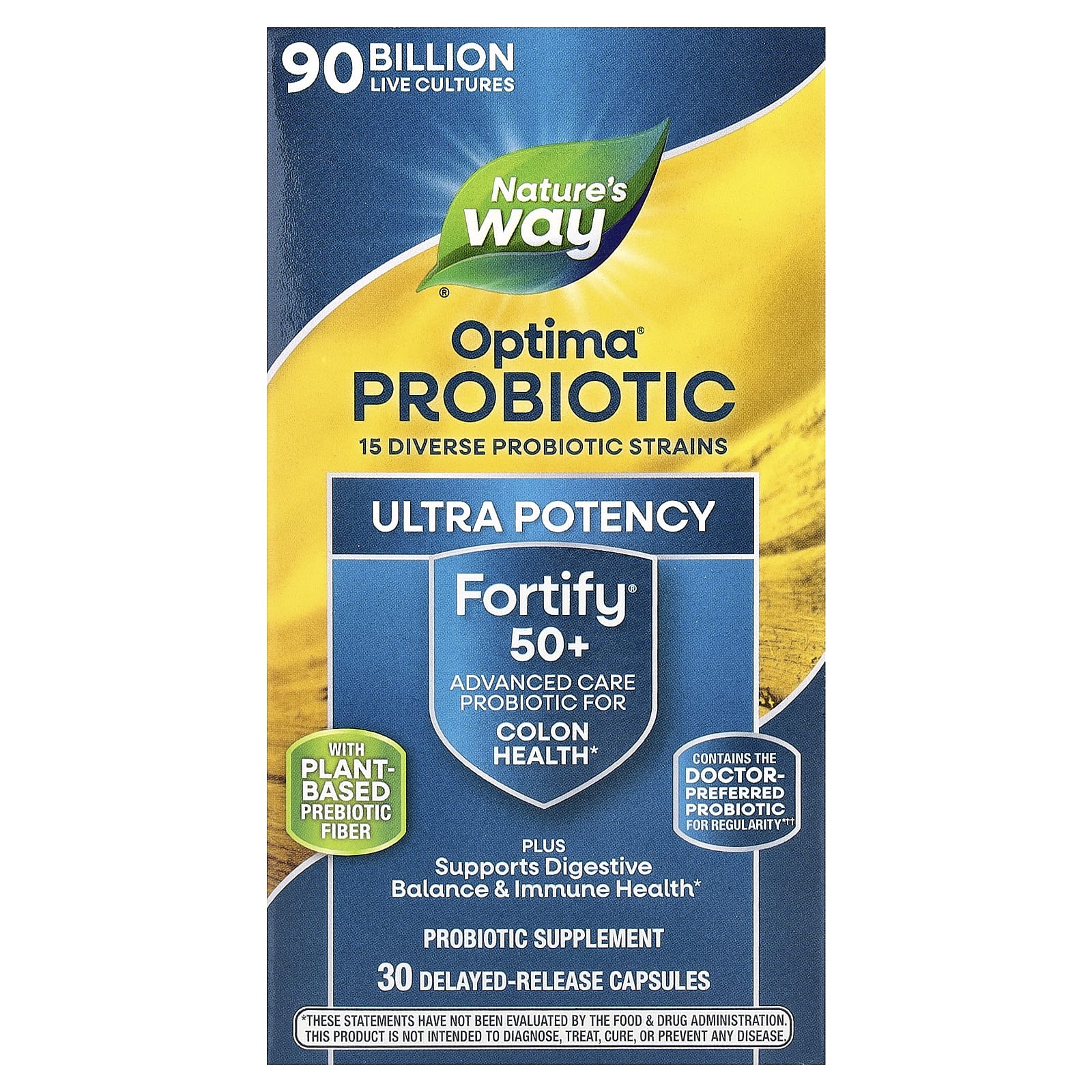

Nature S Way, Fortify Optima, Probiotic + Prebiotic for Ages 50+, Advanced Care, 90 Billion Cfu, 30 Delayed Release Capsules