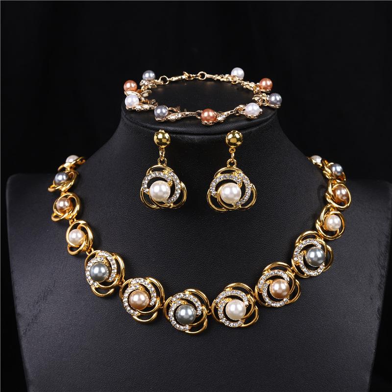 Fashion Pearl Necklace Set For Women - Bracelet And Earrings Set Wedding Jewelry Set For Brides.