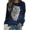 Large-sized New 3D Cute Cat Print Women's O-Neck Long Sleeve T-shirt Pullover Loose T-shirt Plus Size Casual Fashion Women's Top