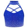 Kids Gymnastics Top Halter Sleeveless with Sparkling Rhinestones Cross Front Backless Dance Wear Costume