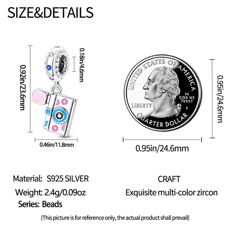 Charm Bead Charms Authentic copper Blue Travel Camera Pendant Bead Charms Compatible With Bracelets Diy Fine Gift Women Delicate Jewellery Accessory