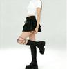 Y2K Black Lace-Up Pleated A-Line Mini Skirt for Women - Spring Sweet Spicy Petite Skort Design