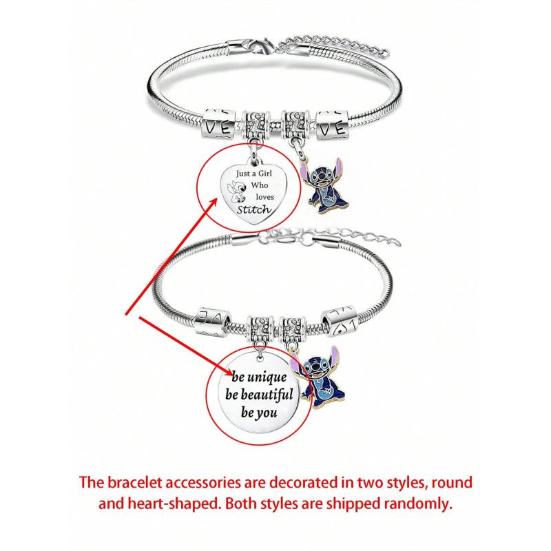 1pc Minimalist Stitch Themed Bracelet: Adjustable Snake Chain with Character Charm, Perfect for Daily Wear & Casual Outfits