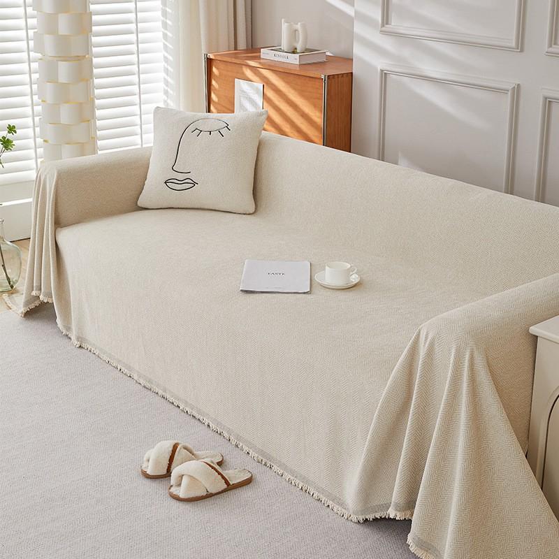 Solid Chenille Sofa Throw Cover Modern Minimalist Slipcover 3-Seater Cushion Protector