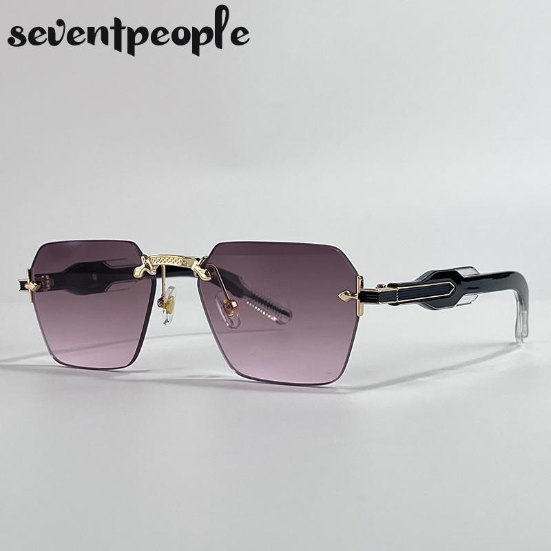 Retro Bezrámečkové Čtvercové Sluneční Brýle Dámské Luxusní Značka Trendy Steampunk Polygonální Sluneční Brýle Pro Dámy Módní Bezrámečkové Odstíny