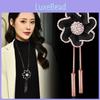Stylish And Chic Long Chain Flower Sweater Necklace With Luxurious Rhinestone Accents