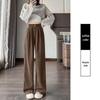 Pantalones Gruesos de Felpa de Algodón Europeo de Cintura Alta Pierna Ancha para Mujer para Primavera, Otoño, Invierno
