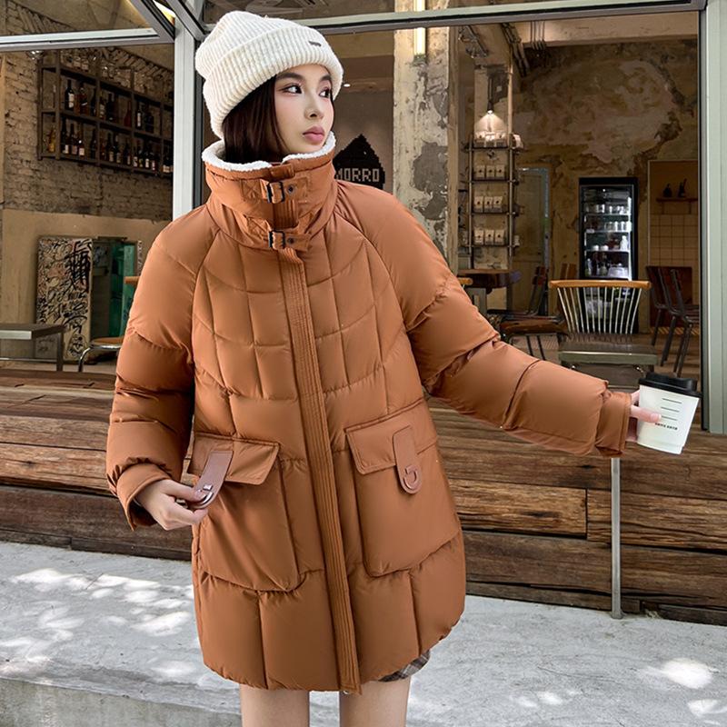 Winter new lamb wool lapel cotton-padded clothes women's medium and long cotton-padded clothes fashion cotton-padded jacket