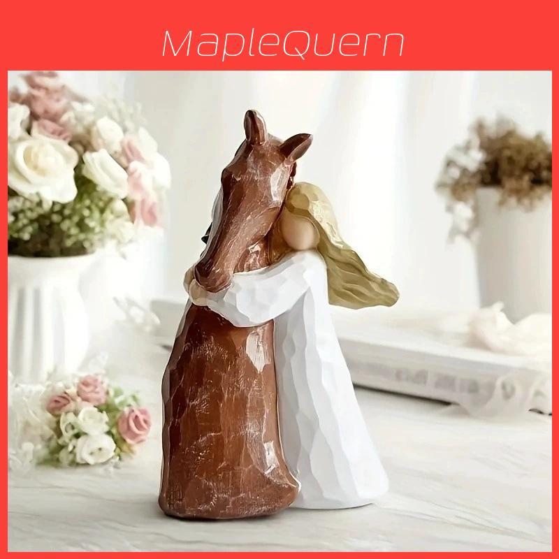 Modern Artistic Girl Embracing Horse Resin Figurine For Home Office Decor Gift