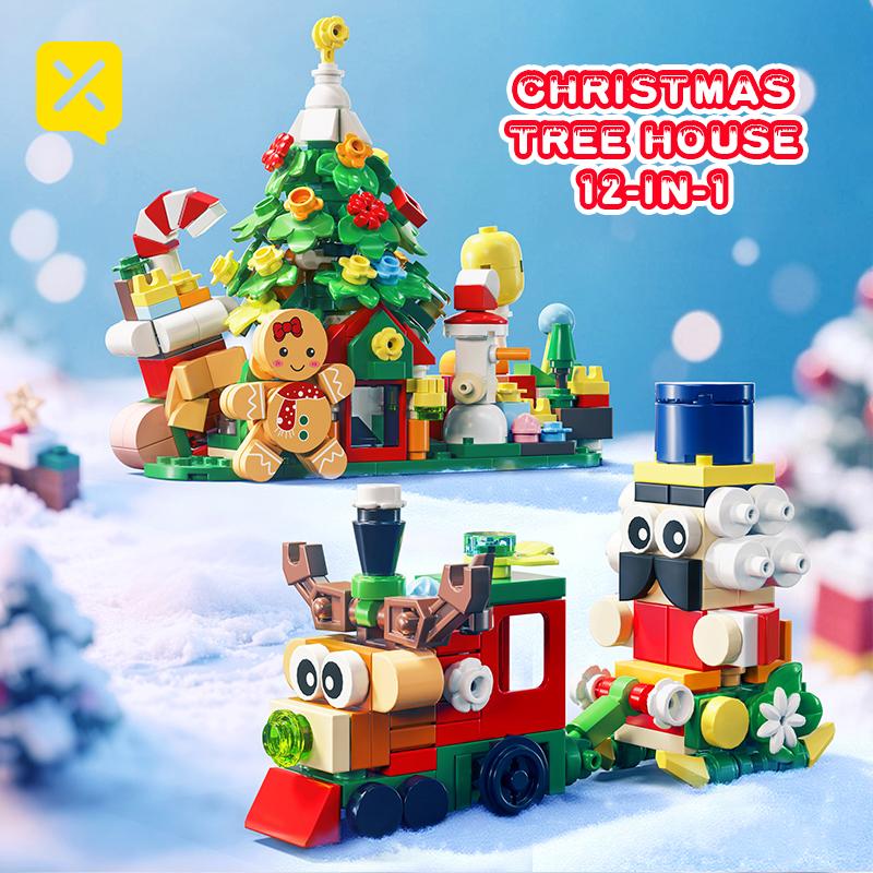 12-in-1 Christmas Tree House Building Blocks Gift Set with Gingerbread Man Decorations STEM Children's Building Blocks Toy Set