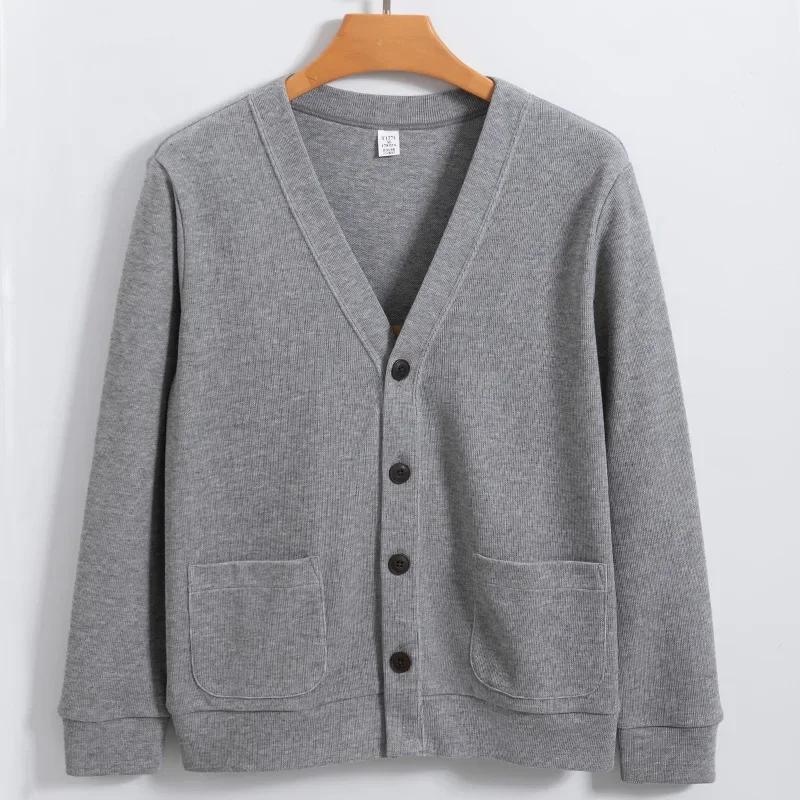 Knitted Sweater Cardigan Men Autumn Solid Casual Man Clothes Korean Fashion 80% Cotton V-Neck Collar Sweater Men