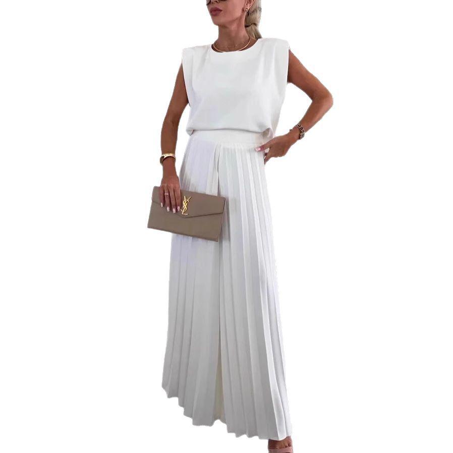 2025 Women's Fashion Set: Sleeveless Top & Pleated Wide-Leg Pants