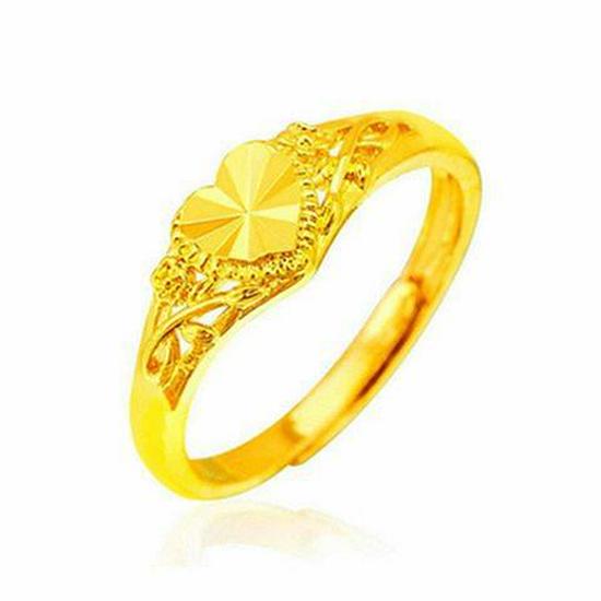 Gilded Brass Adjustable Heart Floral Ring for Women - Imitation Gold