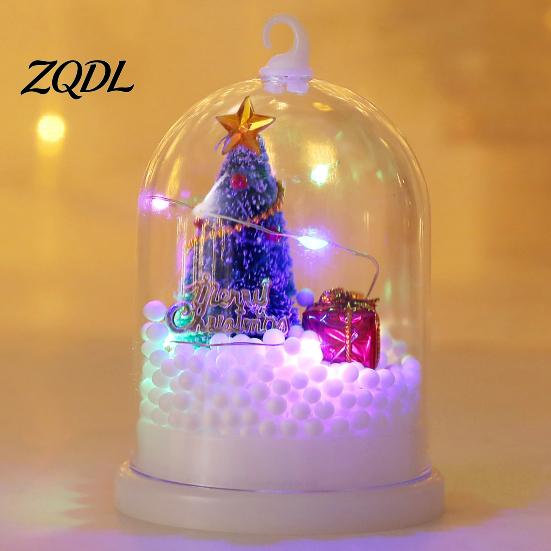 Led Bedside Lamp for Kids Christmas Tree In Dome with LED Light, Mini Cedar Light Up Holiday Atmosphere Hanging Ornament, Battery Powered Decorative