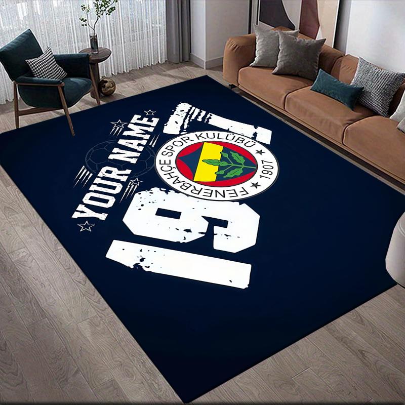 Individueller Name, Fenerbahce Heim-Sofa-Dekoration für Wohnzimmer & Schlafzimmer, Rutschfeste Spiel-Flanell-Fußmatte für Spielzimmer