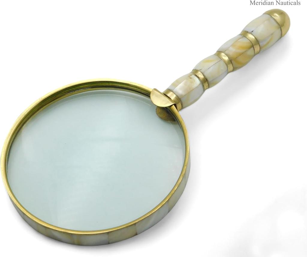 Beautiful Vintage Magnifying Glass Solid brass metal with Mother of Pearl Plated Handle | Book Reading, Map Design, Office & School Work