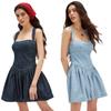 Europäisches & Amerikanisches Damen-Mini-Denimkleid 2025 Sommer, Rückenfrei, Schlank, Hoher Bund, Einfarbig.