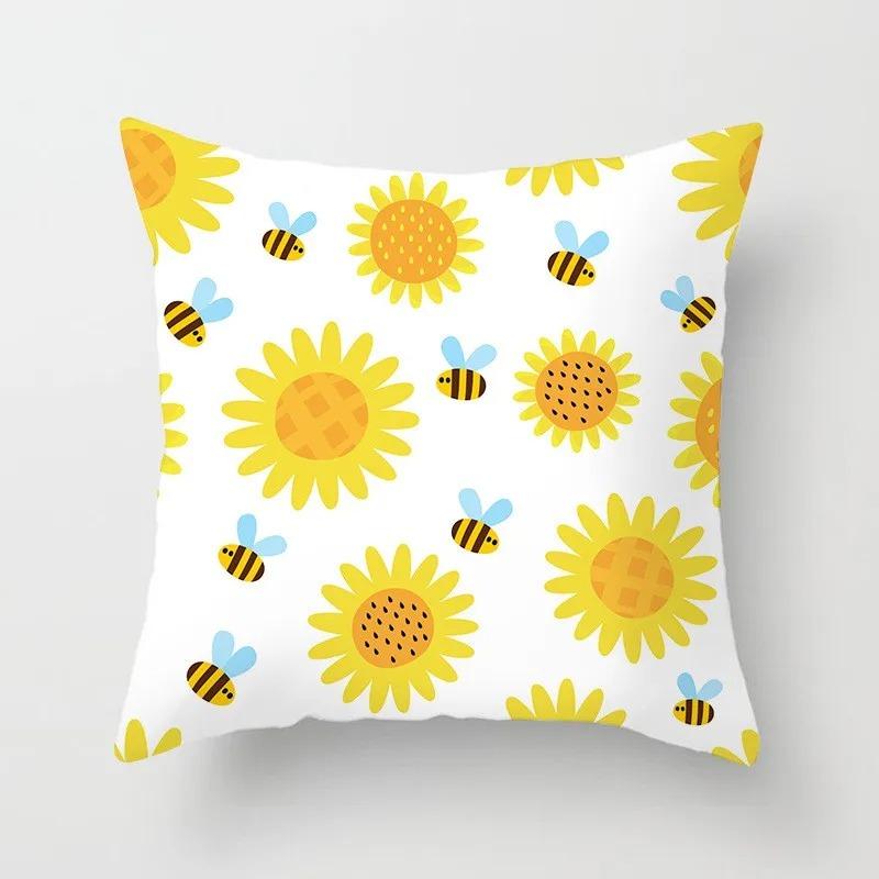 Yellow Flower Pillowcase Office Living Room Home Pillowcase Car Ornaments