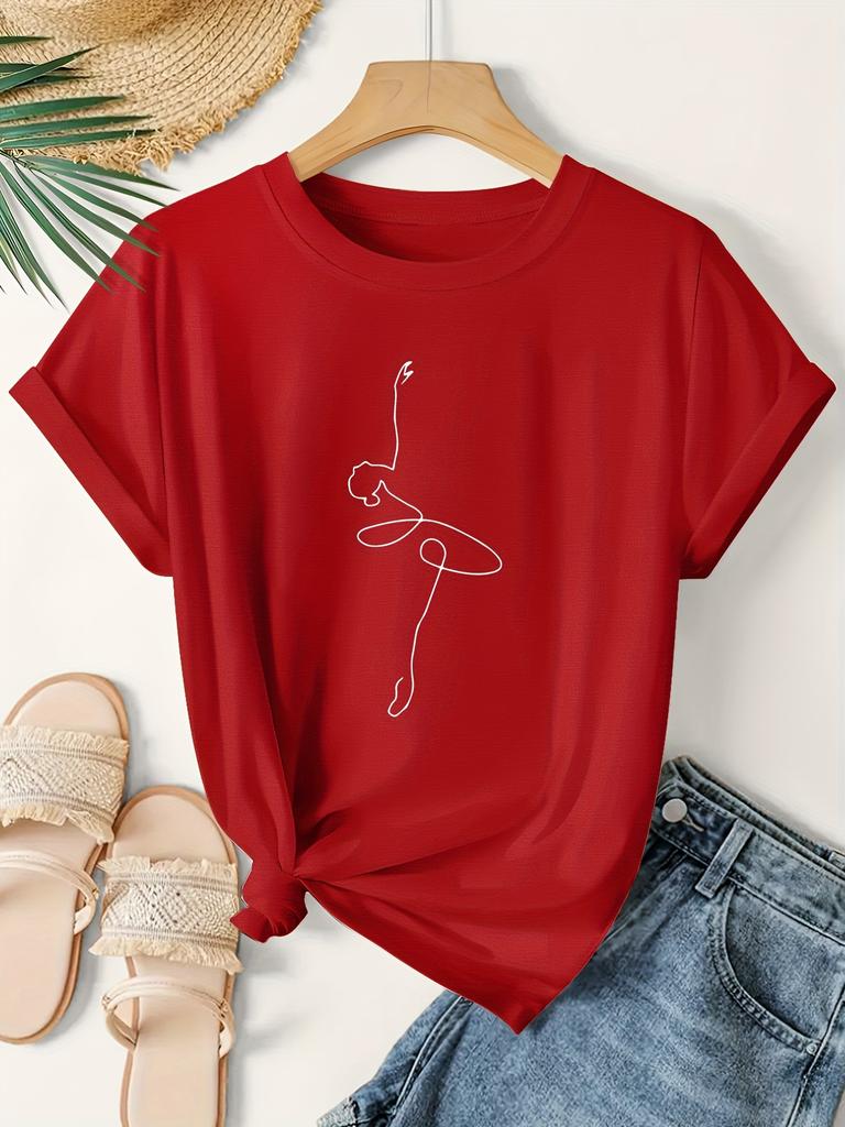 Women Men with Ballet Dancer Line Art Design T-shirt Vintage Fashion Tee Harajuku Cotton Streetwear Oversize Loose Short Sleeve
