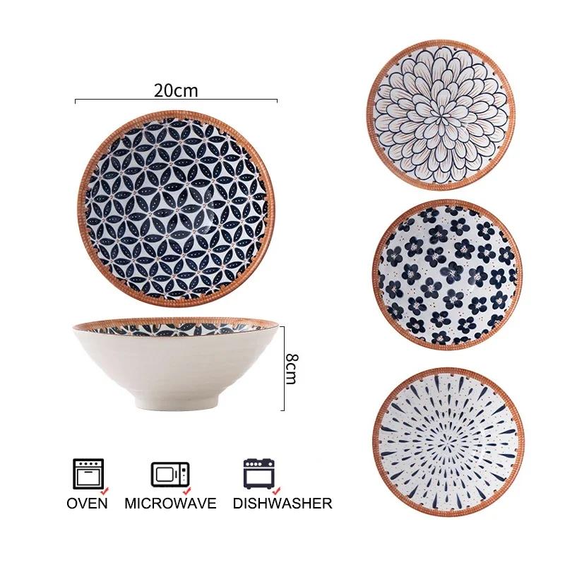 8inch Ramen Bowl Ceramic Noodle Soup Bowl Chinese Cuisine Dinnerware Porcelain Floral Rattan Dish Bowl