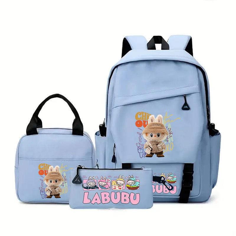 

Новый рюкзак labubu labubu, сумка для еды + пенал, набор из трех предметов школьного рюкзака для учеников начальной и средней школы, большая вместимость three-piece set