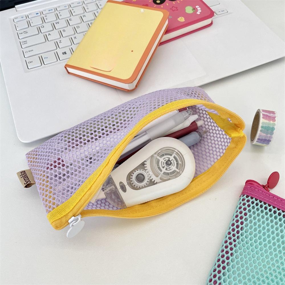 Simple Transparent Zipper Pencil Case Mesh Cosmetic Storage Bag Clear Stationery Bag Nylon Makeup Pouch Portable Travel Handbag